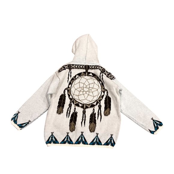 Artisan Ecuador Wool Zip Hooded Jacket, Dreamweaver, Ivory Brown Black Turq XL - Picture 7 of 9